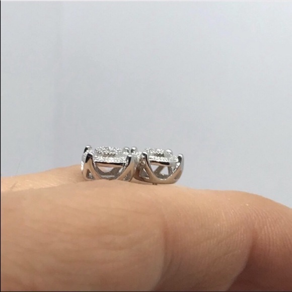 micro paved raised halo diamond stud earrings - Picture 6 of 8